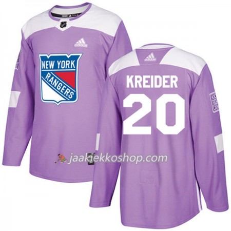 Miehille NHL New York Rangers Pelipaita Chris Kreider 20 Adidas 2017-2018 Violetti Fights Cancer Practice Authentic